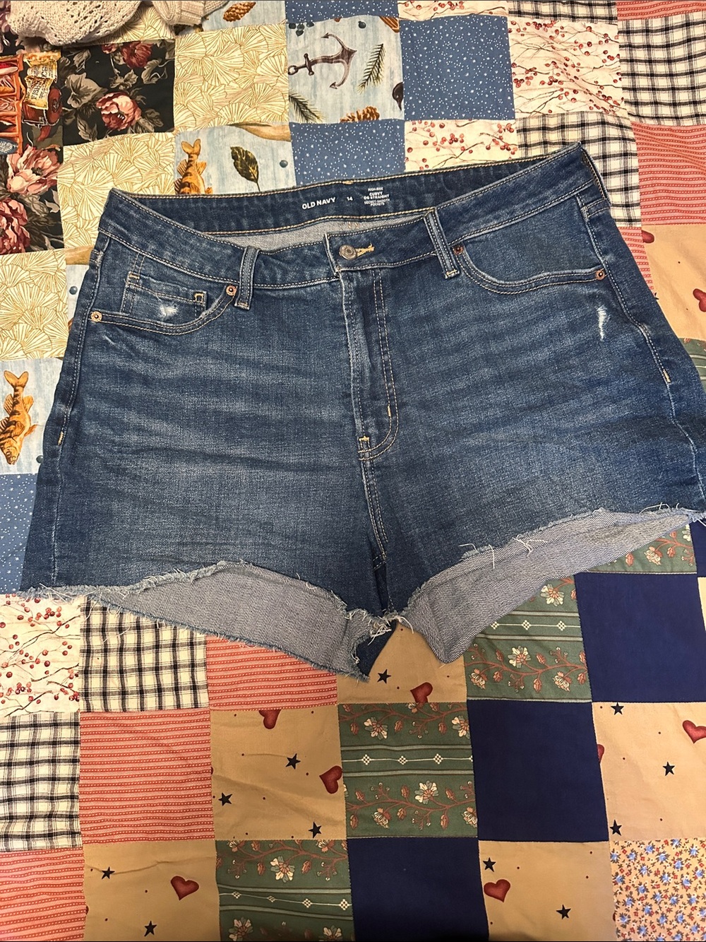 Old Navy Women's Dark Blue Denim Cutoff Shorts with Frayed Hem
